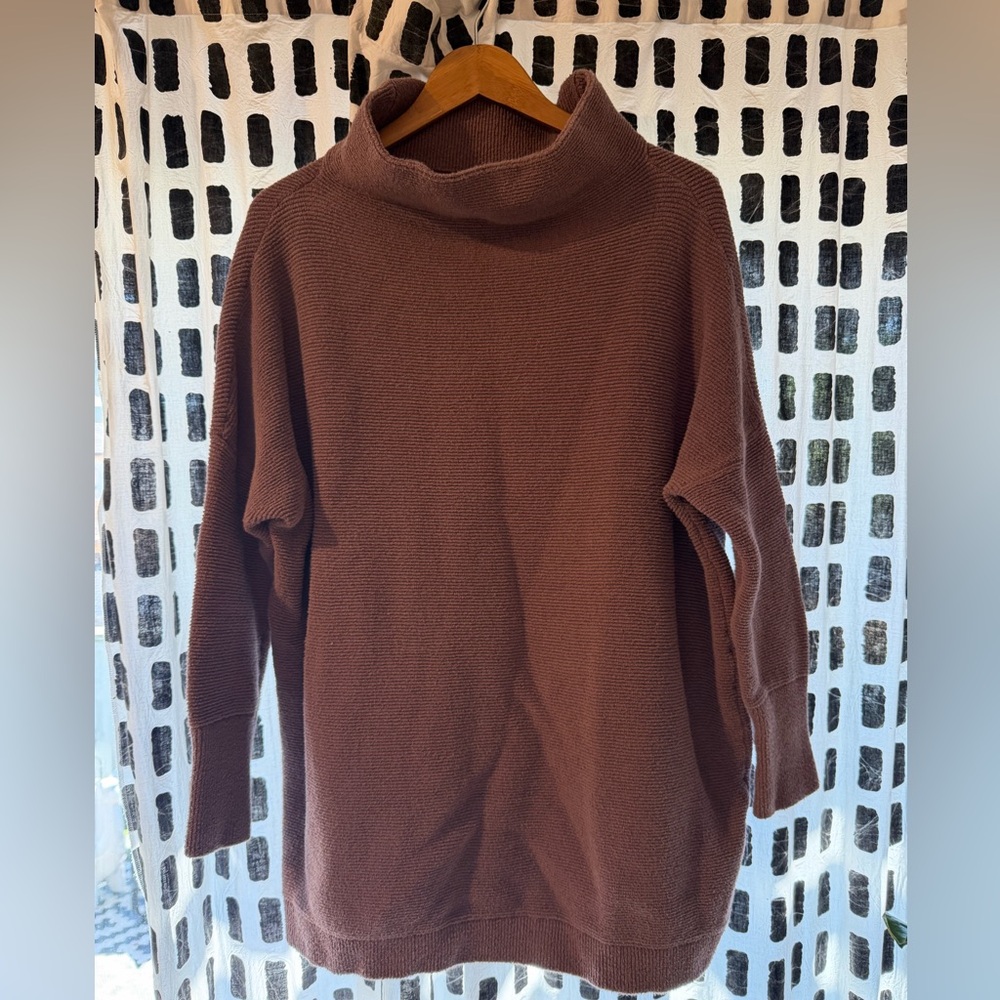 Free People Ottoman Slouchy Ribbed Mock Neck Sweater Tunic In Nutmeg